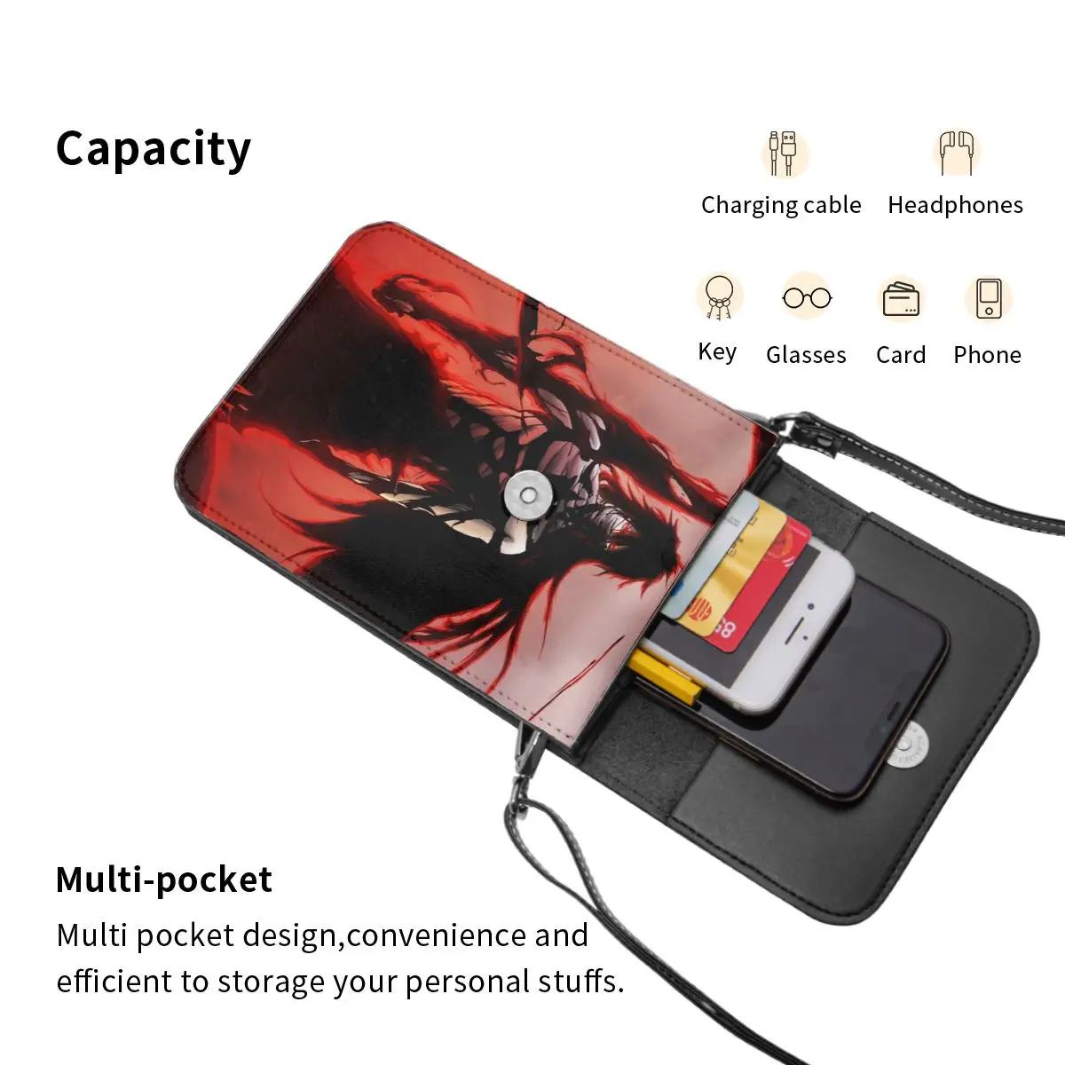 Anime Bleekmiddel Kurosaki Ichigo Crossbody Portemonnee Mobiele Telefoon Tas Schoudertas Mobiele Telefoon Tas Verstelbare Riem