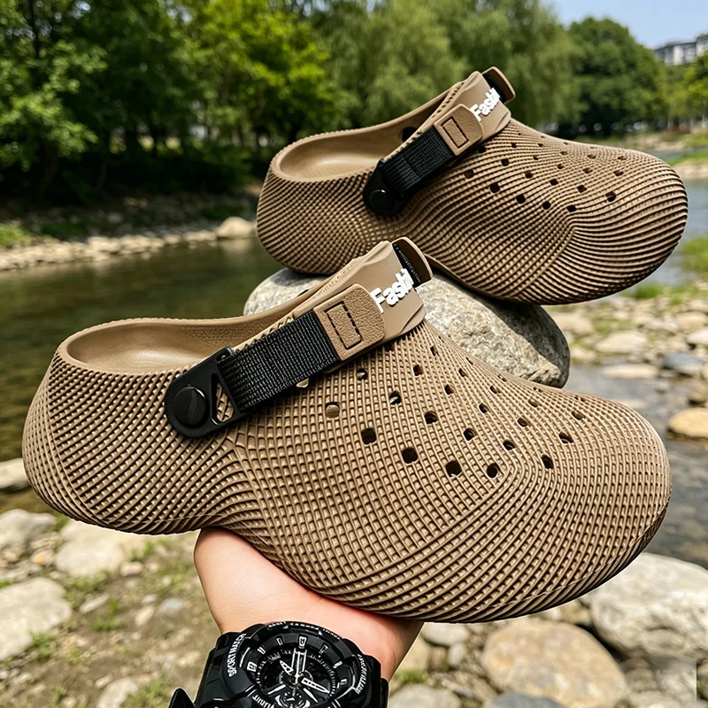 New Summer Beach Sandals for Men and Women, Textured Closed-Toe Eva Slippers, Water-Draining and Non-Slip, Suitable for Couples