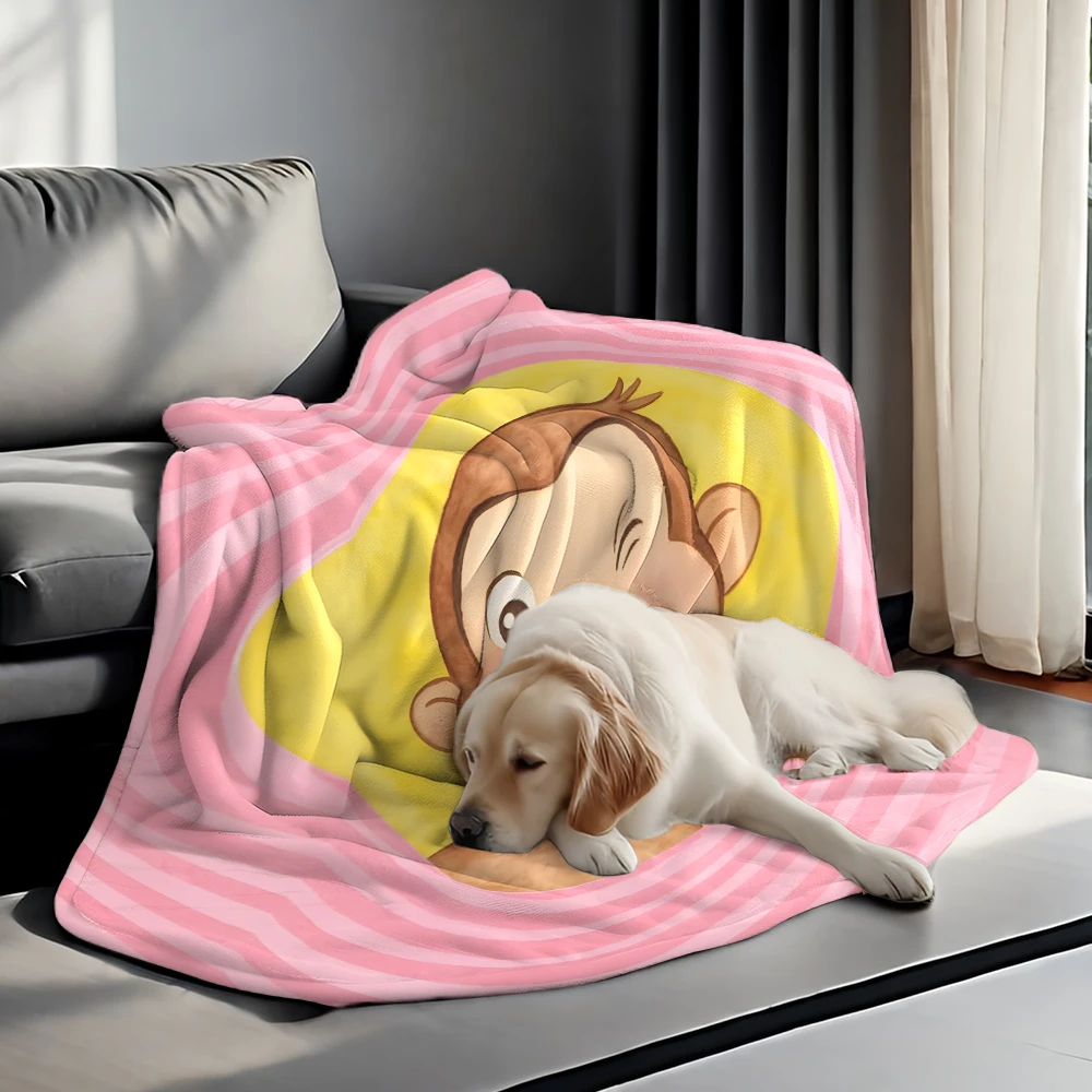 Winking Monkey Cartoon Flannel Blanket Soft Cozy Throw Blanket for Bed Sofa Couch Fuzzy Plush Bed Cover