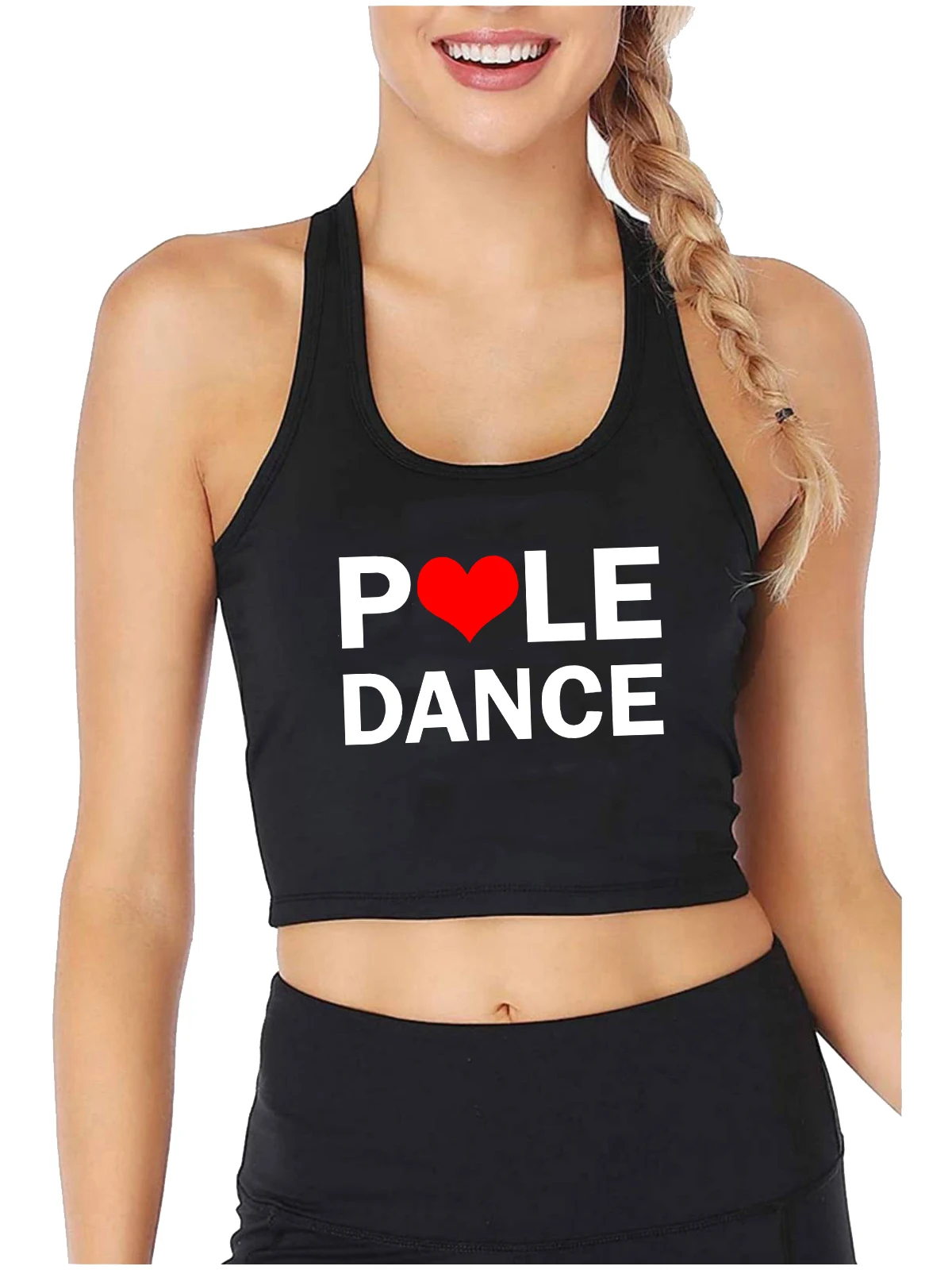 Love Pole Dance Design Sexy Slim Fit Crop Top Women's Cotton Sports Fitness Workout Tank Tops Hottie Pole Training Camisole