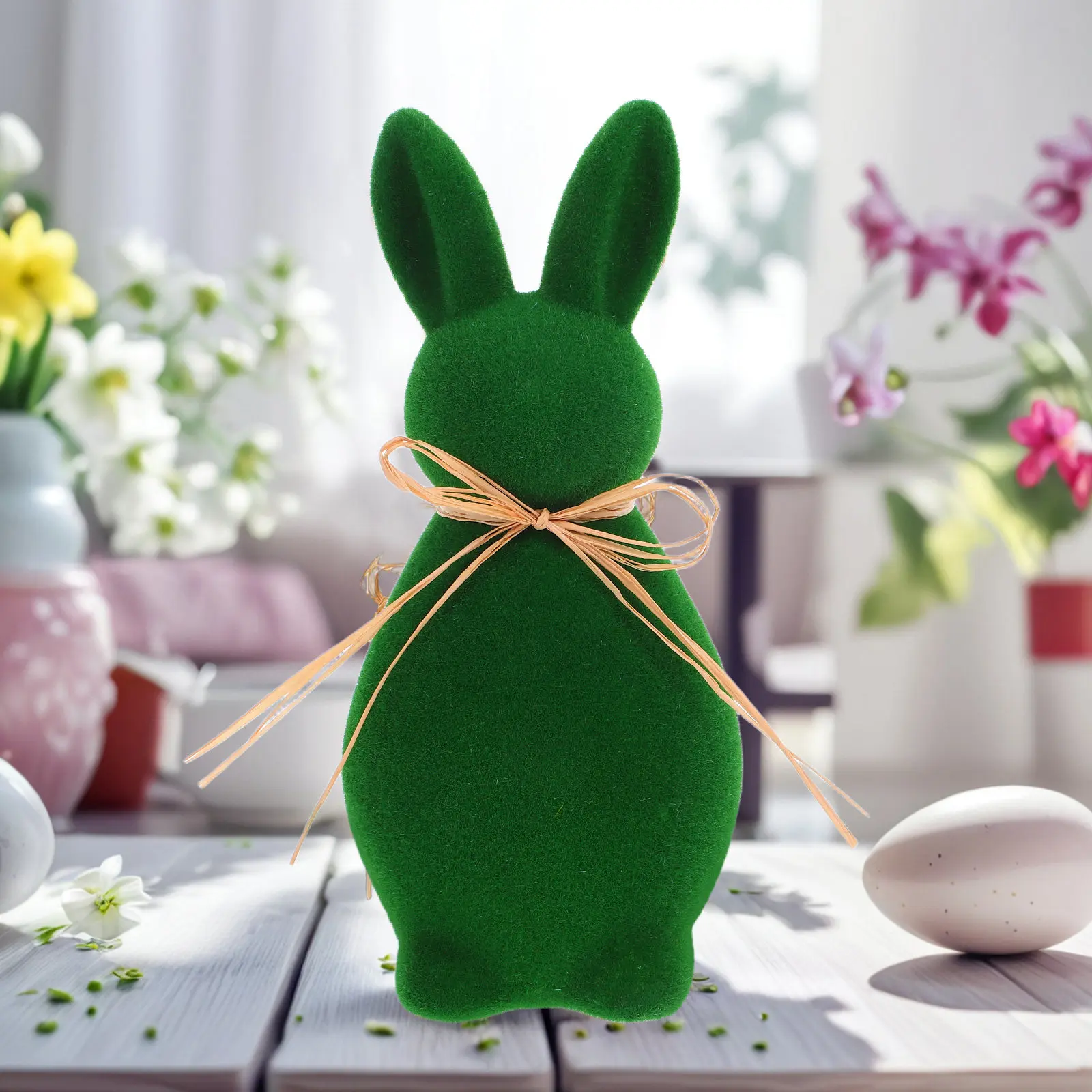Easter Flocked Bunny Rabbit Unique Garden Yard Decoration Spring Holiday Ornament Tabletop Cute Easter Outdoor Decor Adornment
