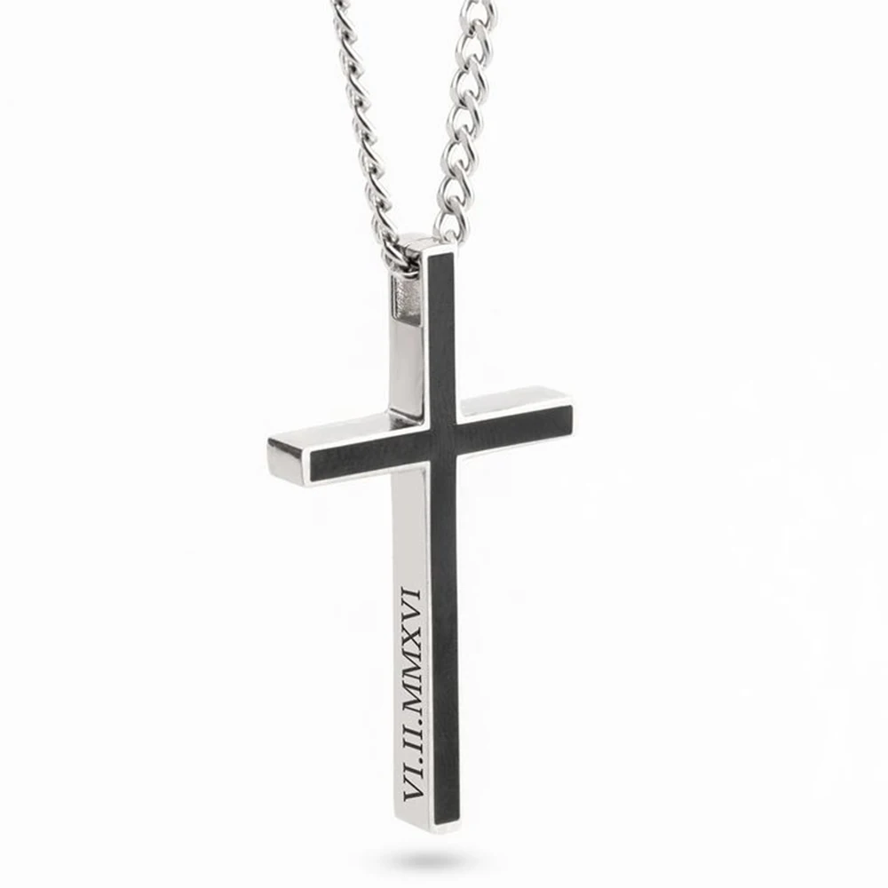 

Custom Engraving Name Cross Titanium Steel Pendant Men's Necklace Classic Christian Men's Necklace Jewelry Anniversary Gifts