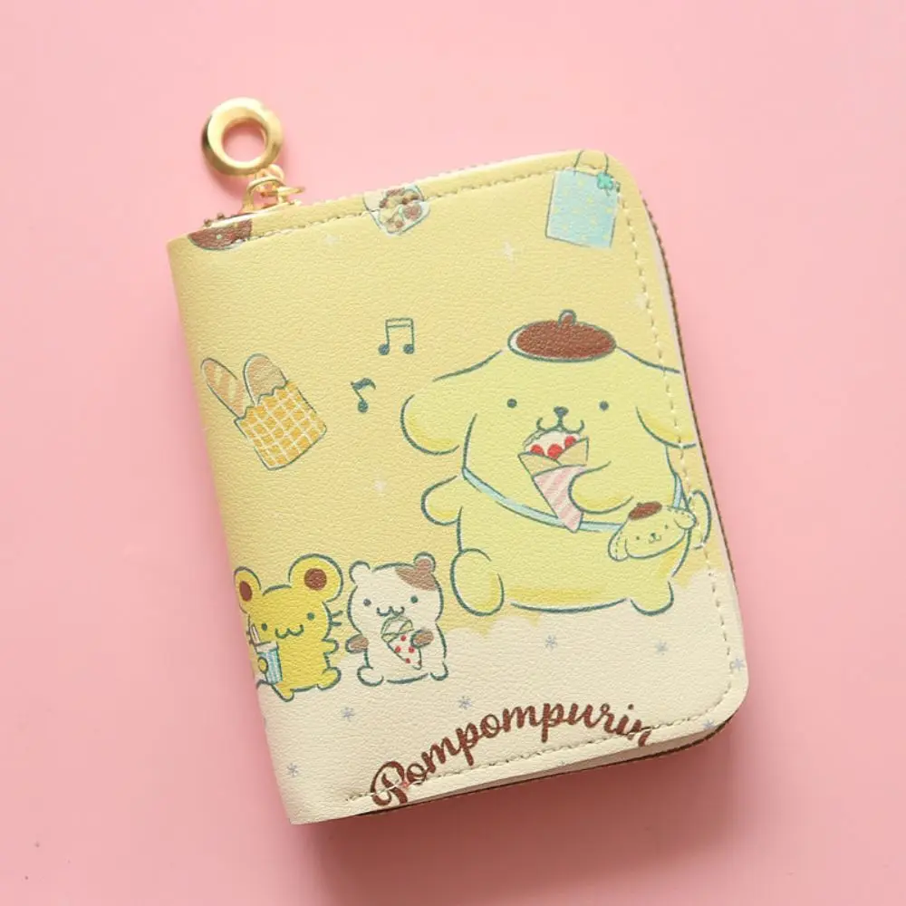 Sanrio dompet kulit PU Melody Kuromi Cinnamoroll tas kartu Pochacco casing kartu bisnis kartun tas ritsleting tempat kartu kredit