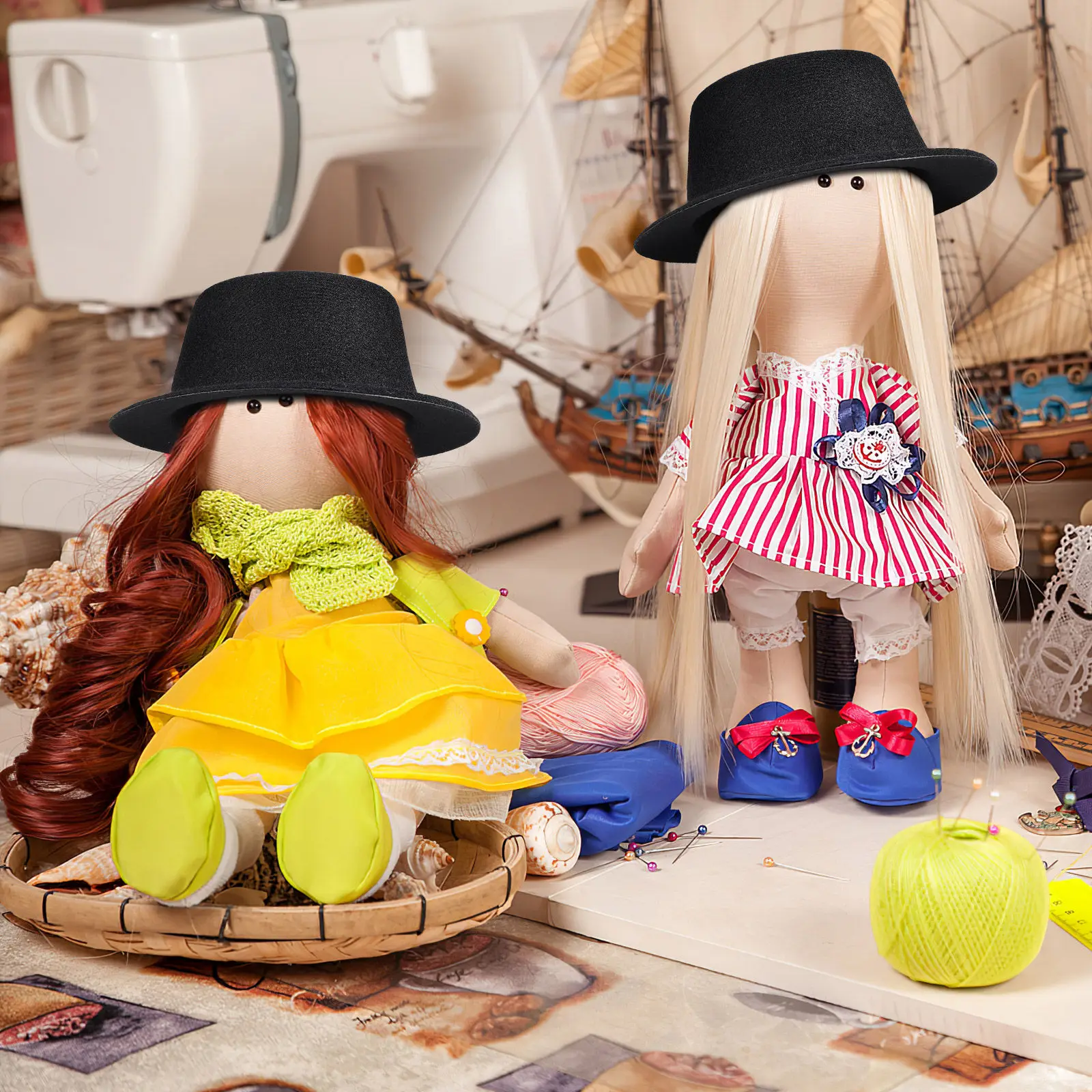 

Набор из 6 штук: Изысканные тканевые шляпки-котушки ручной работы для декора одежды, творчества и праздничных украшений