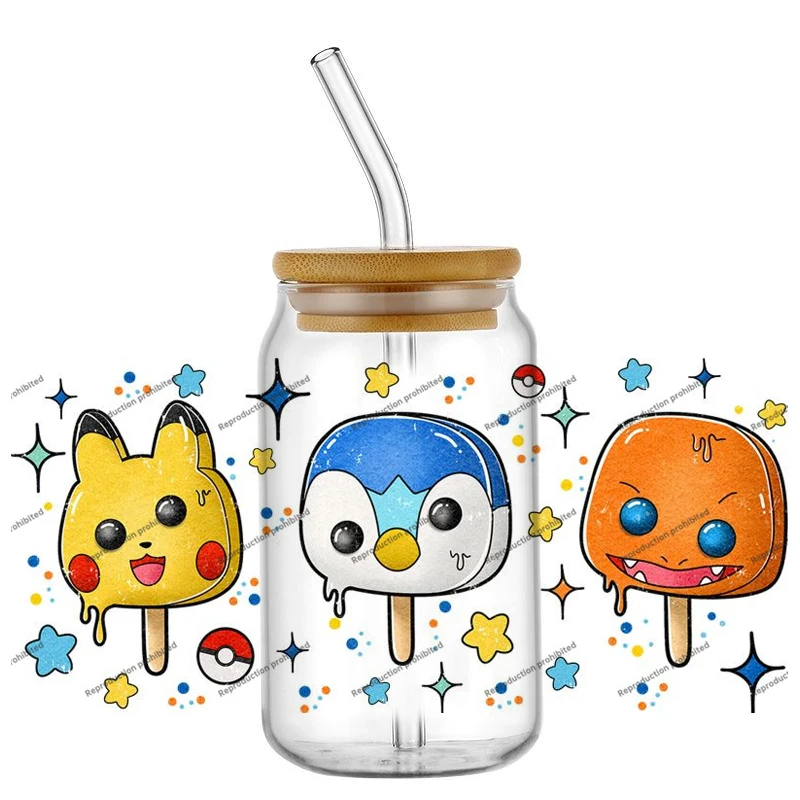 

Ice cream Pikachu Pokemon 16oz UV DTF Cup Wrap Transfers Stickers Decorate Mugs Beer Can Bottle Libbey Glass Holiday gifts