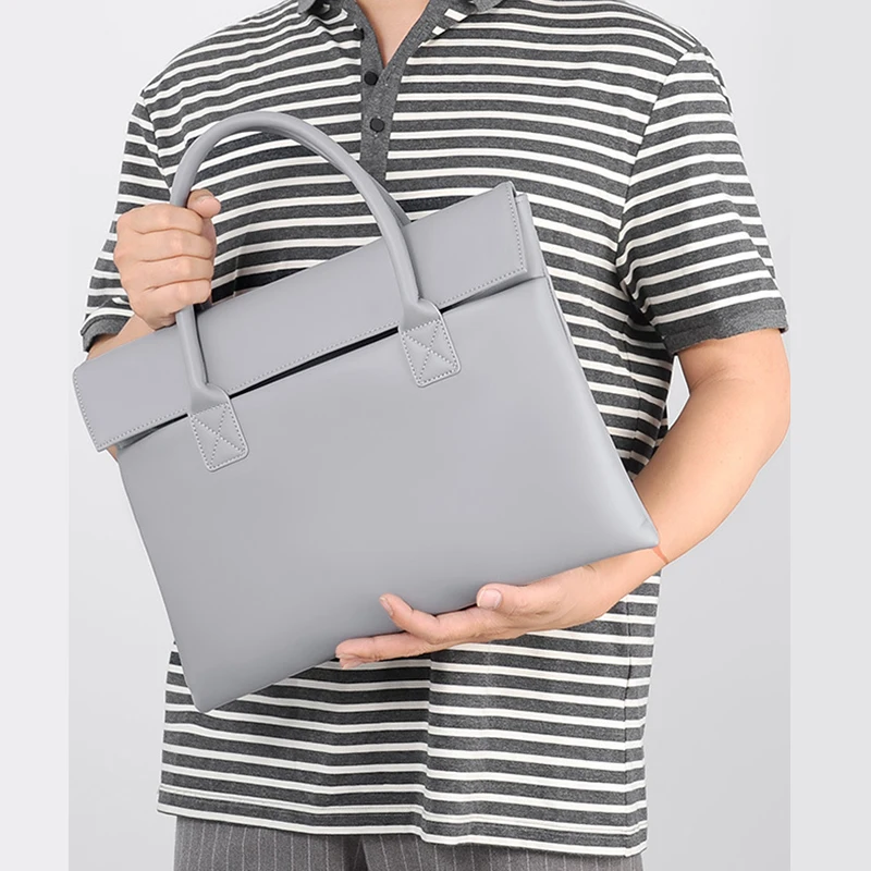 Maletín ejecutivo de cuero PU para hombre y mujer, bolso de mano para oficina, trabajo, negocios, reuniones, viajes, bolso duradero Simple para ordenador portátil de 14 pulgadas