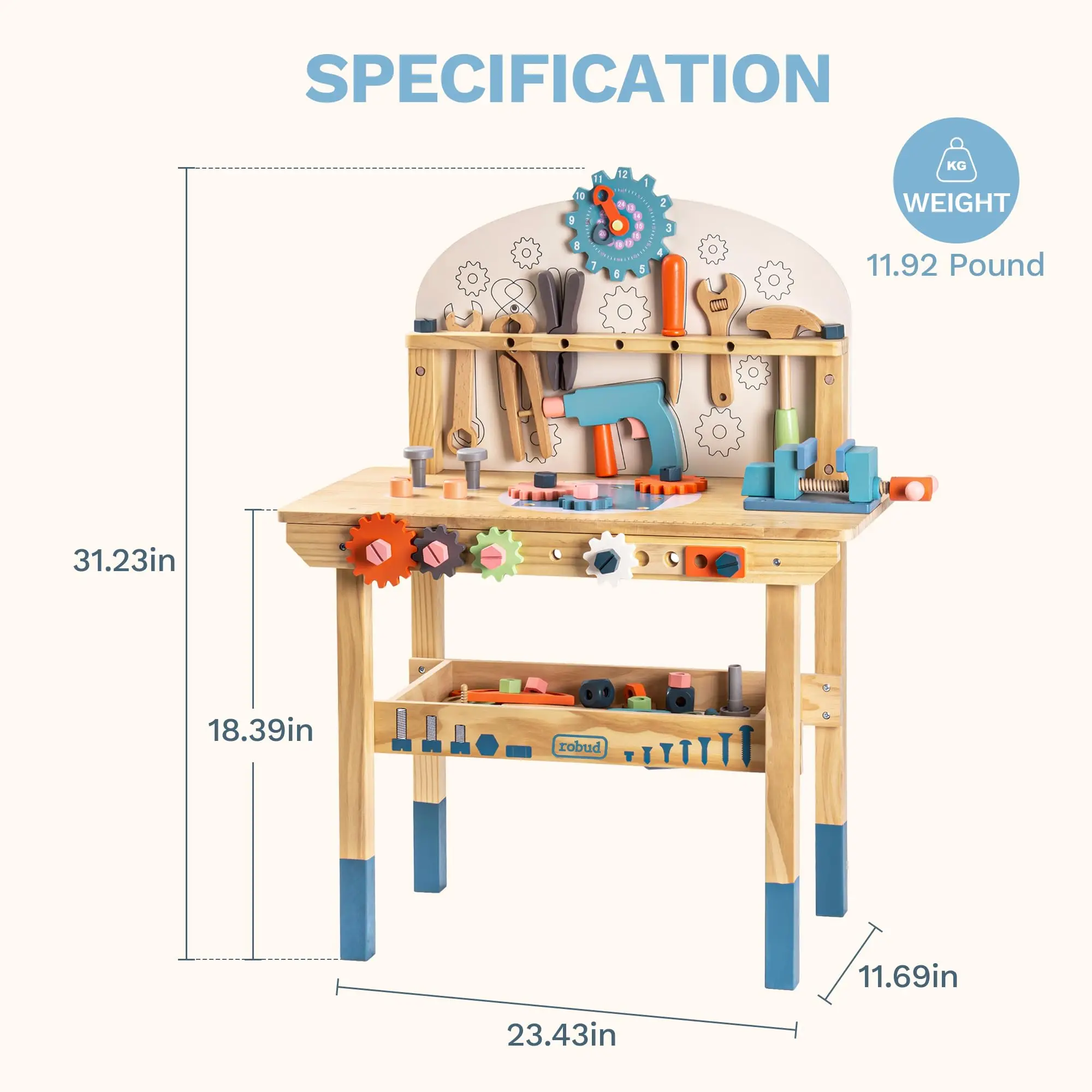 ROBUD grand outil de jeu en bois ensemble d'établi multicolore atelier de Construction banc à outils jouets cadeau pour les enfants en bas âge