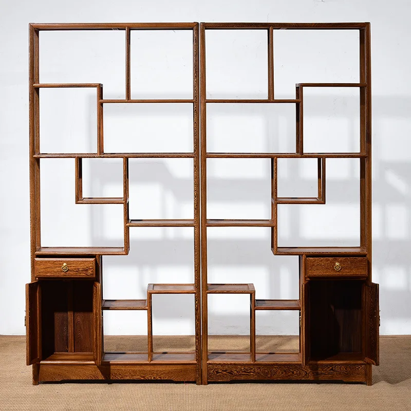 Chicken wing wood Bogu frame Solid wood Chinese Duobao Pavilion Museum rack Tea rack Mahogany furniture partition Antique rack