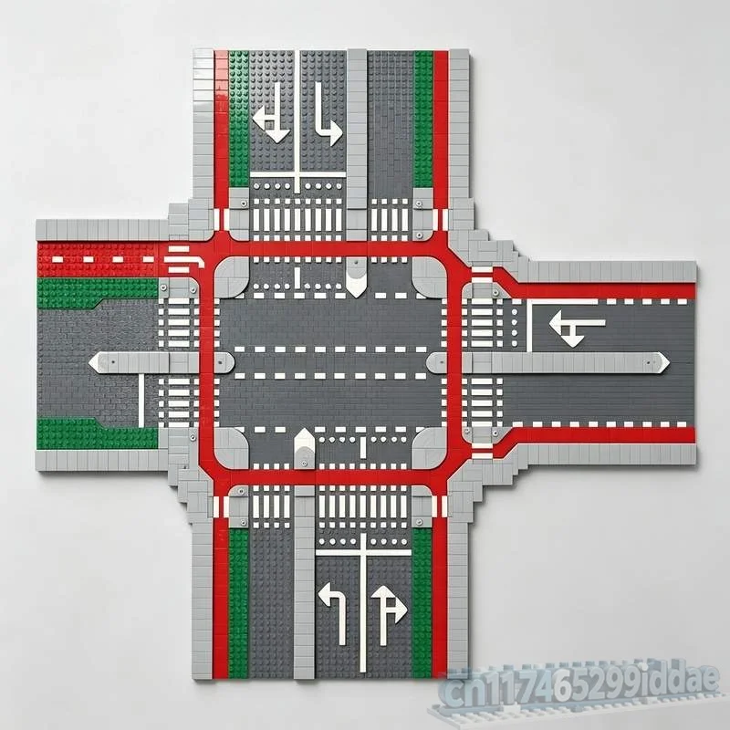 3879Parts Four Way Intersection Bicycle Path Sidewalk Dutch Style City Street MOC Model Custom Puzzle DIY Creative Assembly Toy