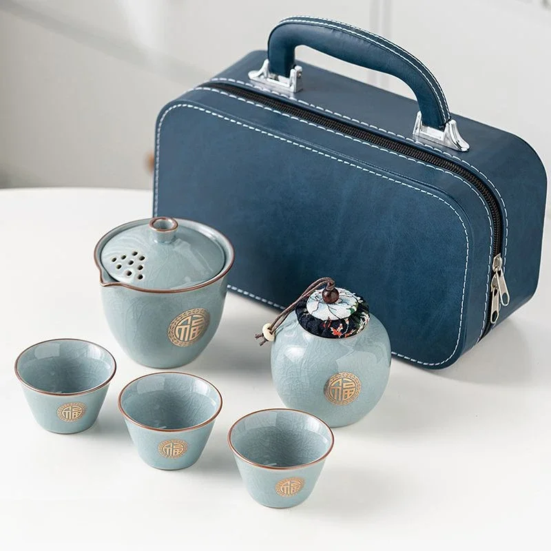 

Wanqing Xingru Kiln travel tea set portable simple ceramic quick cup a pot of three cups kung fu outdoor tea