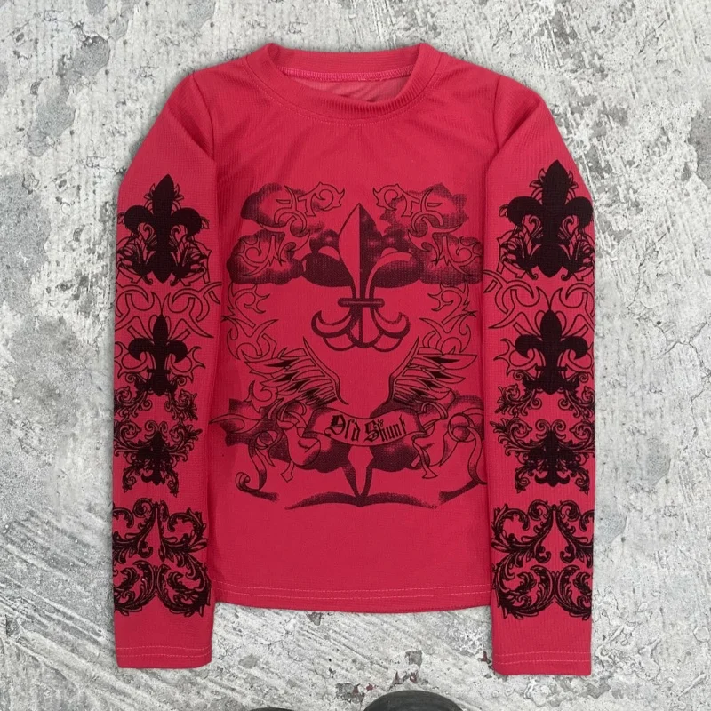 Retro feather wing print foreign trade European and American hot stamping round neck temperament slim fit long sleeved women