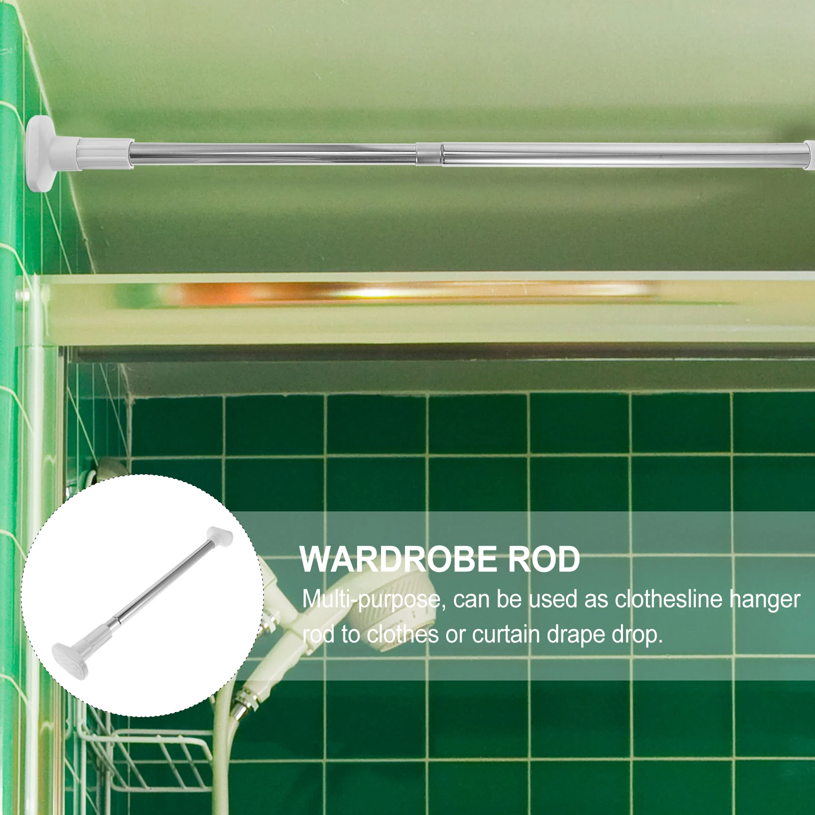 

Extendable Wardrobe Rod Stainless Steel Clothes Drying Shower Curtain Tension Rail Bar Multi Function Strong Home Office Use