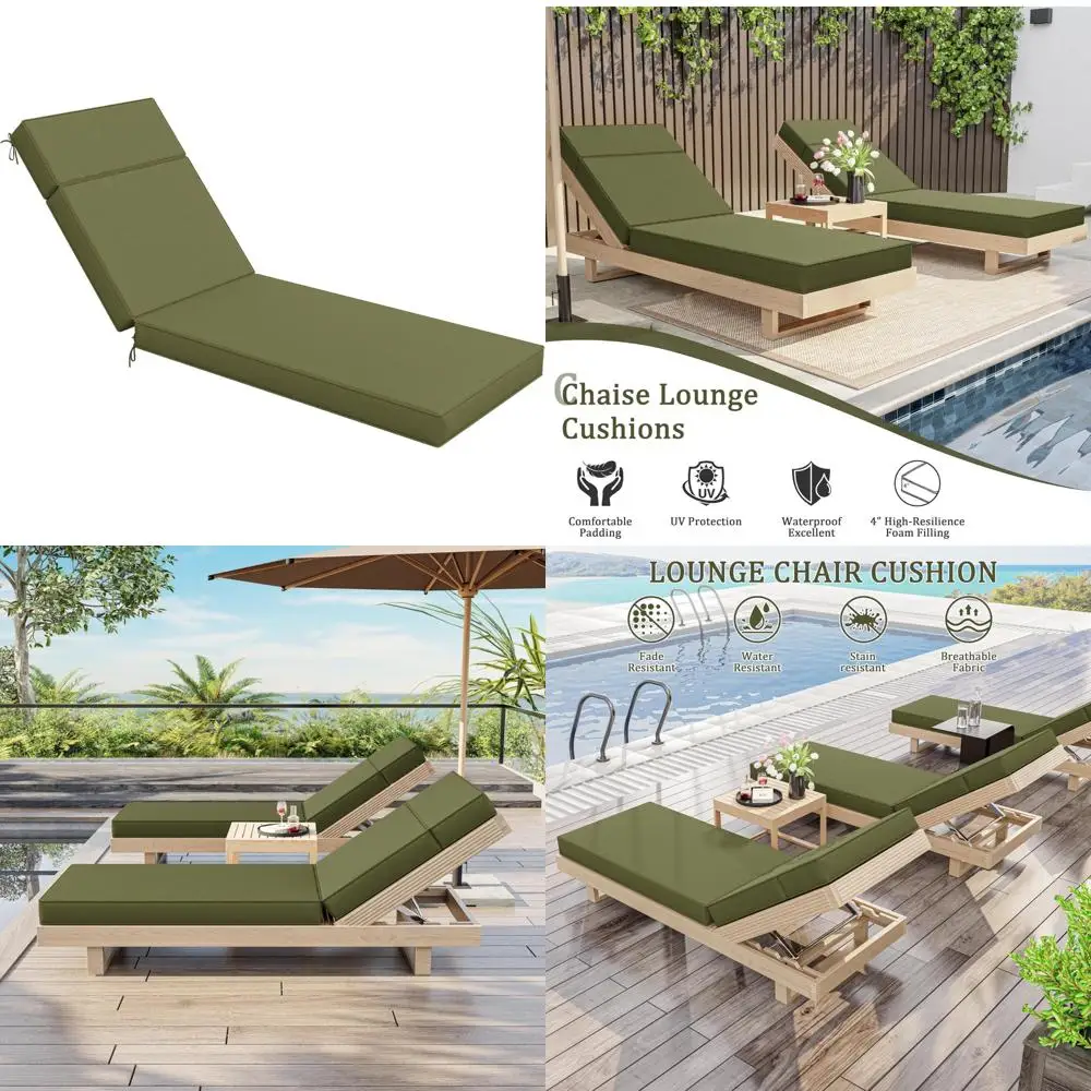 

Outdoor High-Density Foam Chaise Lounge Cushions 80x26x4 Inches Waterproof with Ties for Patio Furniture