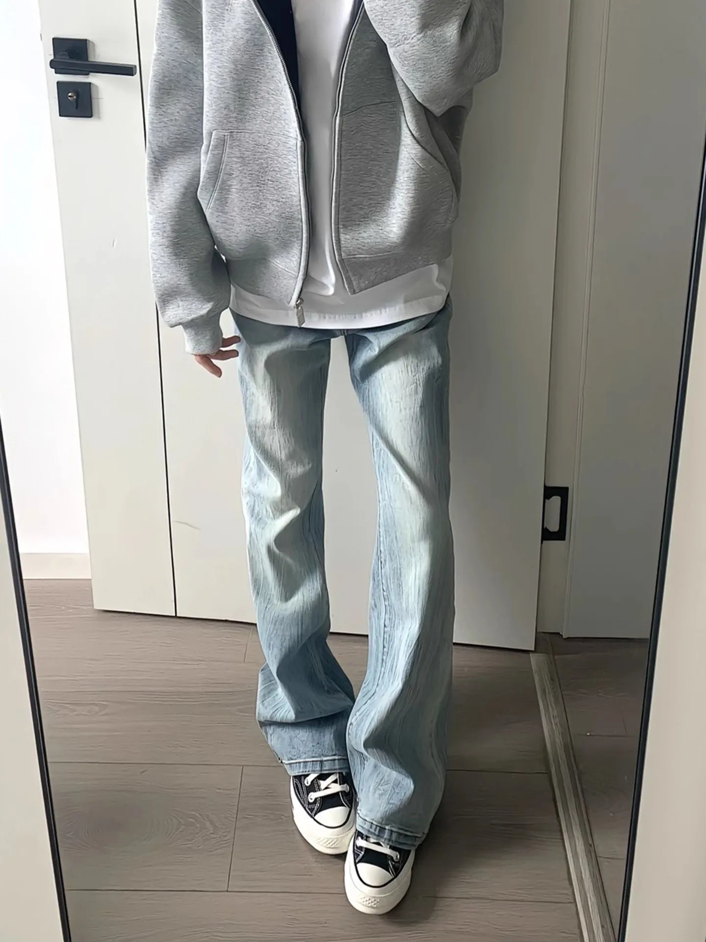 

Farsta Men's Slim Fit Straight Leg Jeans Lightning Pattern High Street Style Autumn Collection Youthful Trend Cotton Blend