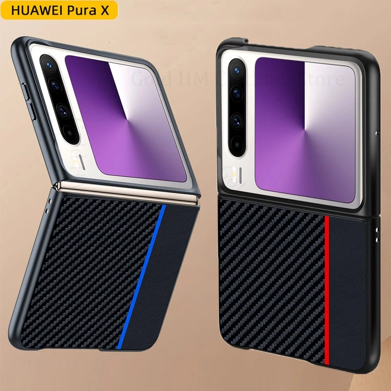

For Huawei Pura X 5G Kevlar Pattern Spliced Leather Shockproof Flip Case Fundas PuraX VDE-AL00 Fiber Hard Protection Frame Cover