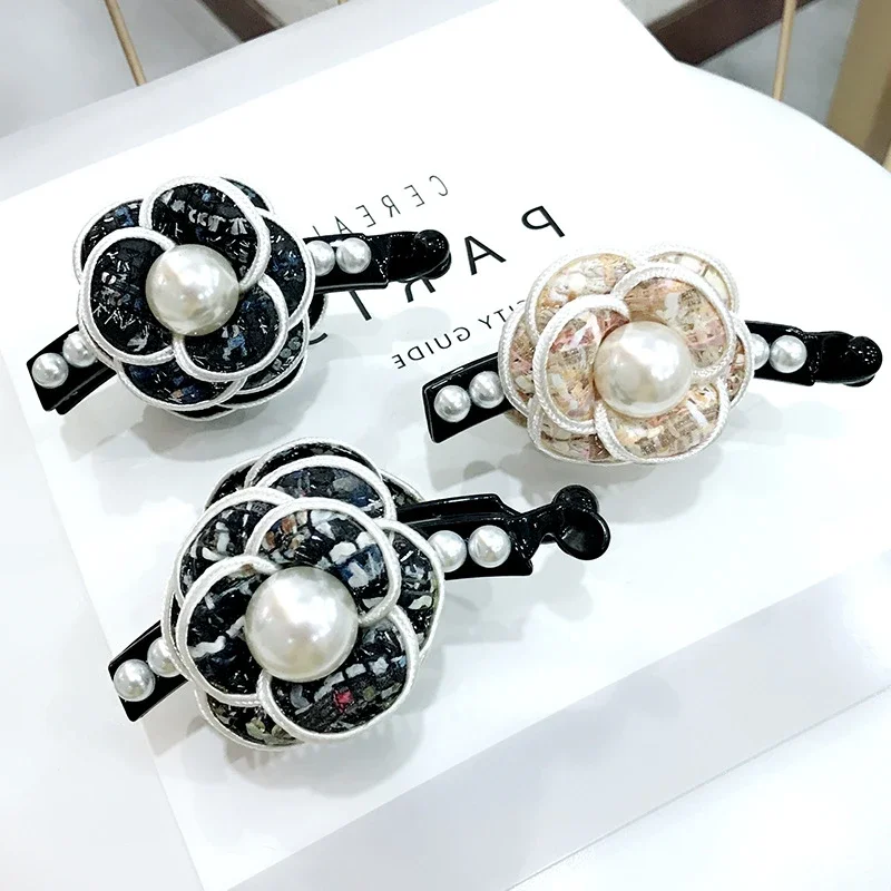 New Korean Vertical Hair Clip Elegant Imitate Pearl Flower  Claws Women Girls Ponytail Banana pin Barrettes Headdress