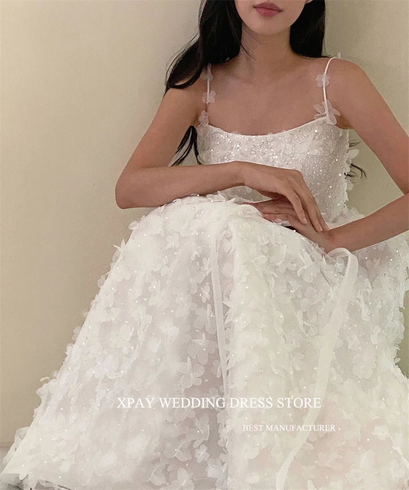 XPAY Elegant Lace A Line Wedding Dresses Korea Spaghetti Straps Floor Length Bride Dress Corset Back Mariage Custom Made