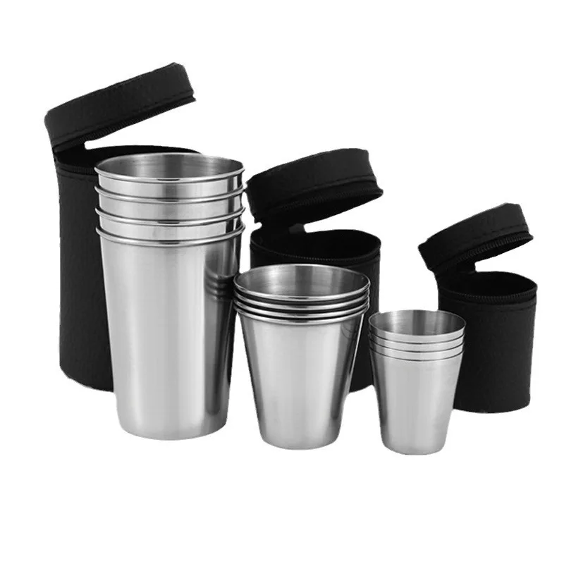 Stainless Steel Cups Mini Set Outdoor Practical Travel Whiskey Glass Portable Drinkware 30ml/170ml Kitchen Dining Bar Home