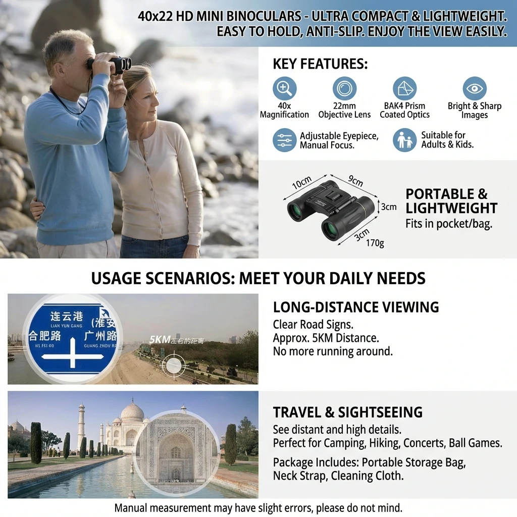 40x22 HD Leistungsstarkes Fernglas 2000M Reichweite Faltbares Mini-Teleskop BAK4 FMC Optik für Jagd Sport Outdoor Camping Reisen – Detail 6