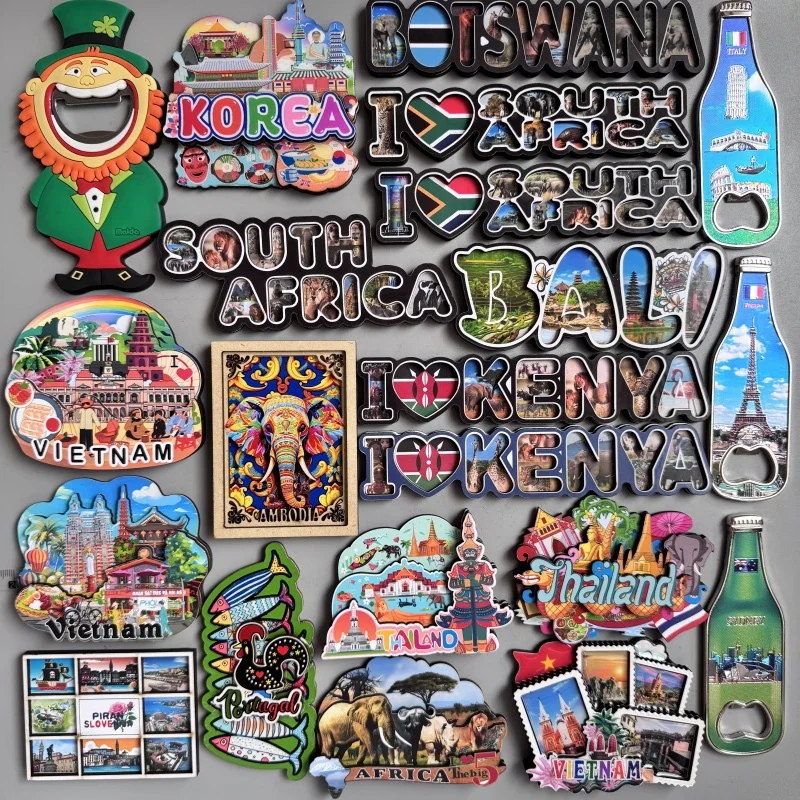 Ímãs de geladeira de madeira África do Sul Quênia Tailândia Coréia Botswana Camboja Vietnã Bali Finlândia Eslovenia Portugal presentes de viagem