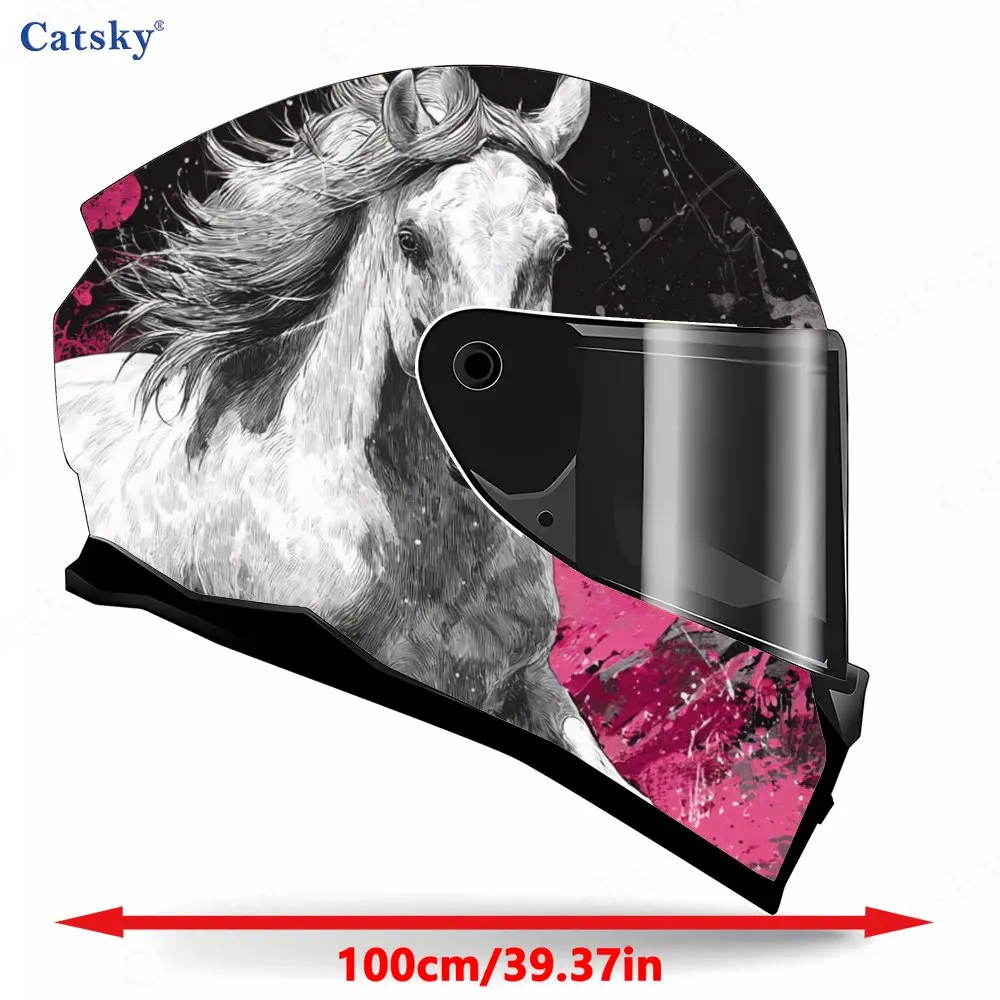 Galloping Horses Pink Graffiti Helmet Vinyl Wraps, Waterproof Scratch-Resistant Full Face Helmet Decals, Durable PVC Decoration