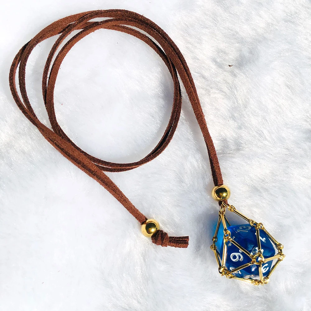 اليدوية سلك ملفوفة D20 النرد قلادة براون الجلد المدبوغ الحبل الملونة آر بي جي قلادة خمر يدويا مجوهرات لهدايا عشاق اللعبة #2