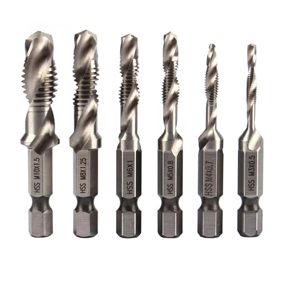 New 6Pcs HSS 4341 Titanium Plated Combination Tap & Drill Set – Integrated Machine Tap for Threading & Chamfering