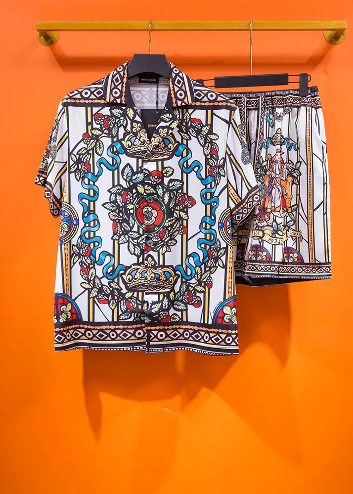 Men's shirt and shorts set - Fashionable golden Cuban collar, high-quality luxurious short-sleeved summer clothing