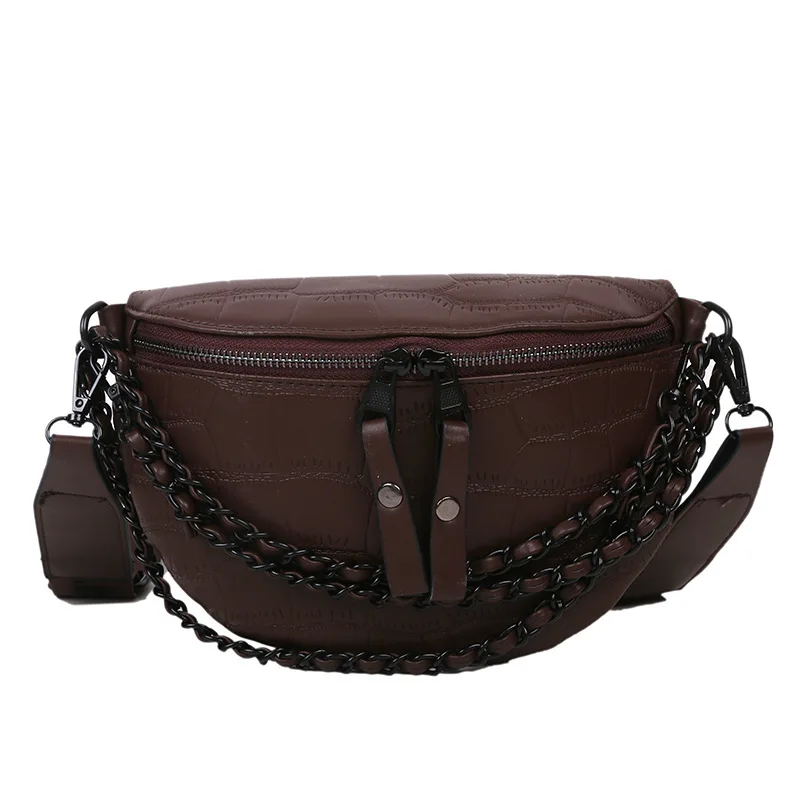 Fashion Chain Waist Bag Women PU Wide Shoulder Strap Chest Bag Waist Packs Crossbody Bag Large Capacity Fanny Pack for Women