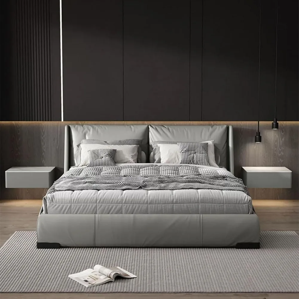 Penyimpanan Dinding Kontemporer dengan Permukaan Batu dan Nakas Laci Terapung