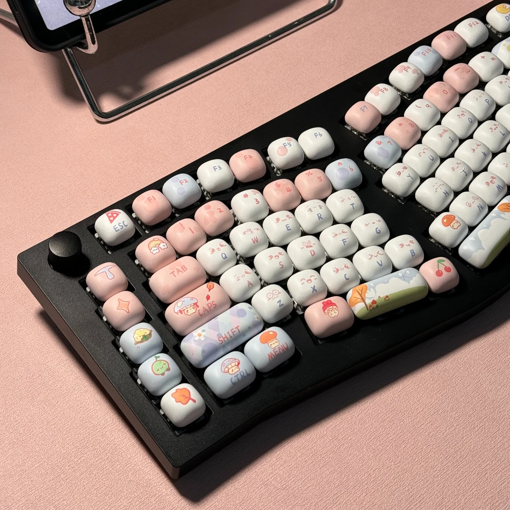 

Mushroom Paradise Keycap 138 Keys Cute Steamed Bread Keycaps MOG Profile PBT Thermal Sublimation Mantou Mechanical Keyboard Caps