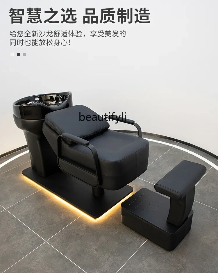 Hair Salon Lying Half Shampoo Chair Flushing Bed Massage Couch Ceramic Basin Shampoo