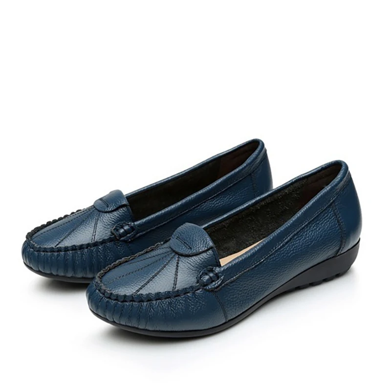 TRAF zapatos planos de piel sintética azul marino para mujer, sandalias de punta cerrada con cabeza redonda de primavera, zapatos elegantes Vintage de oficina para mujer