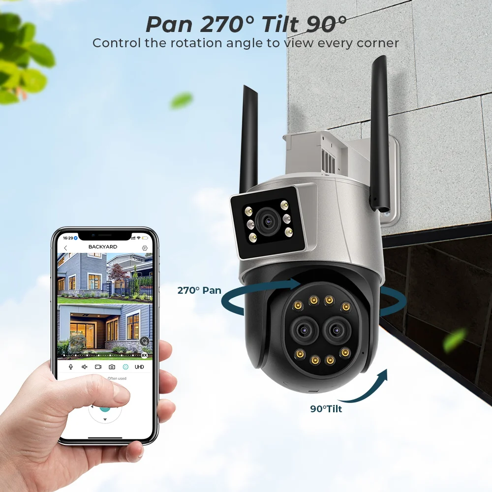 8MP PTZ Wifi Camera Three Len 8X Digital Zoom Lens Dual Screen Wireless Outdoor Surveillance CCTV 4K IP Camera For iCSee App