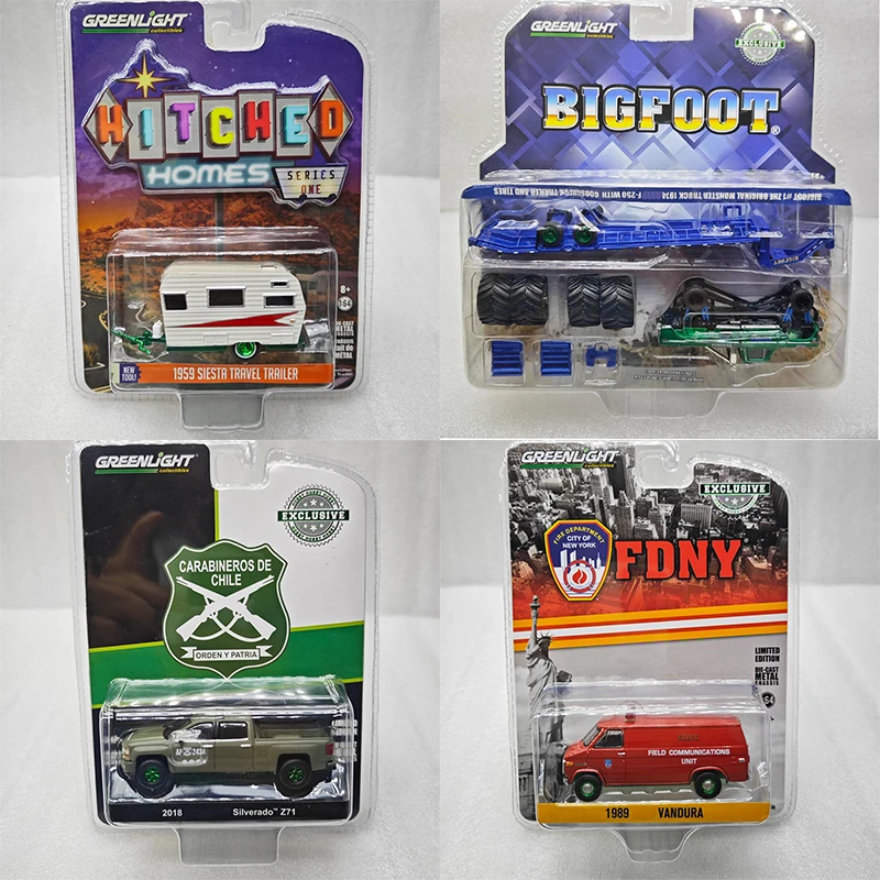 

Greenlight 1:64 Siesta Travel Trailer F-250 Monster Gooseneck Trailer Fire Truck Alloy Die Casting Model Collect Ornaments