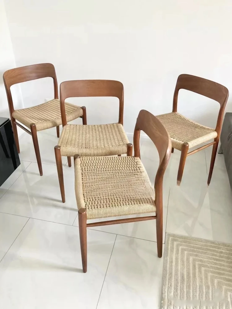 Wind woven rope dining chairs, small unit design, retro  , family homestay rattan