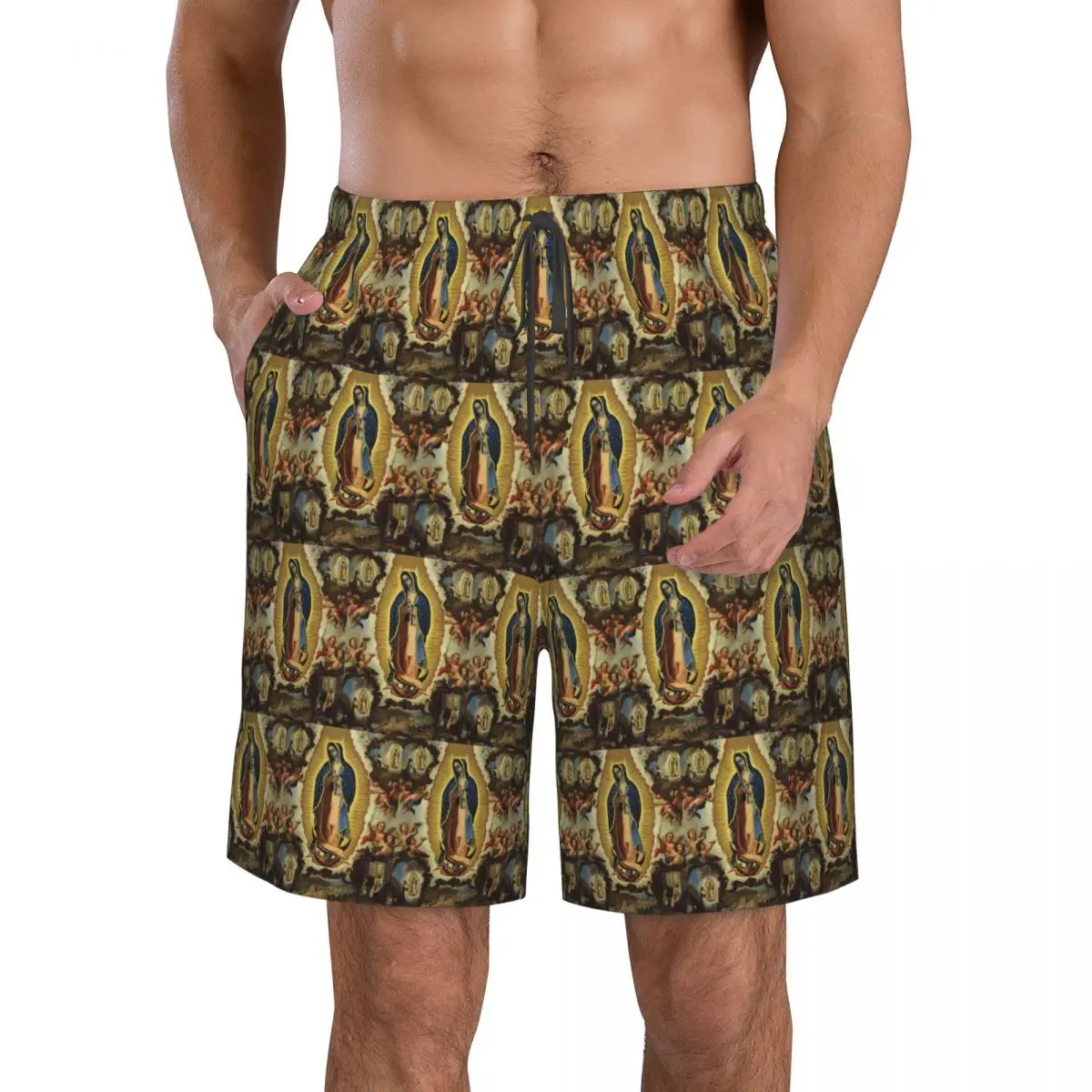 Virgin Mary Of Guadalupe Mexico Catholic Saint Trunks Beach Board Shorts Casual Quick Dry Swim Summer Men Pants