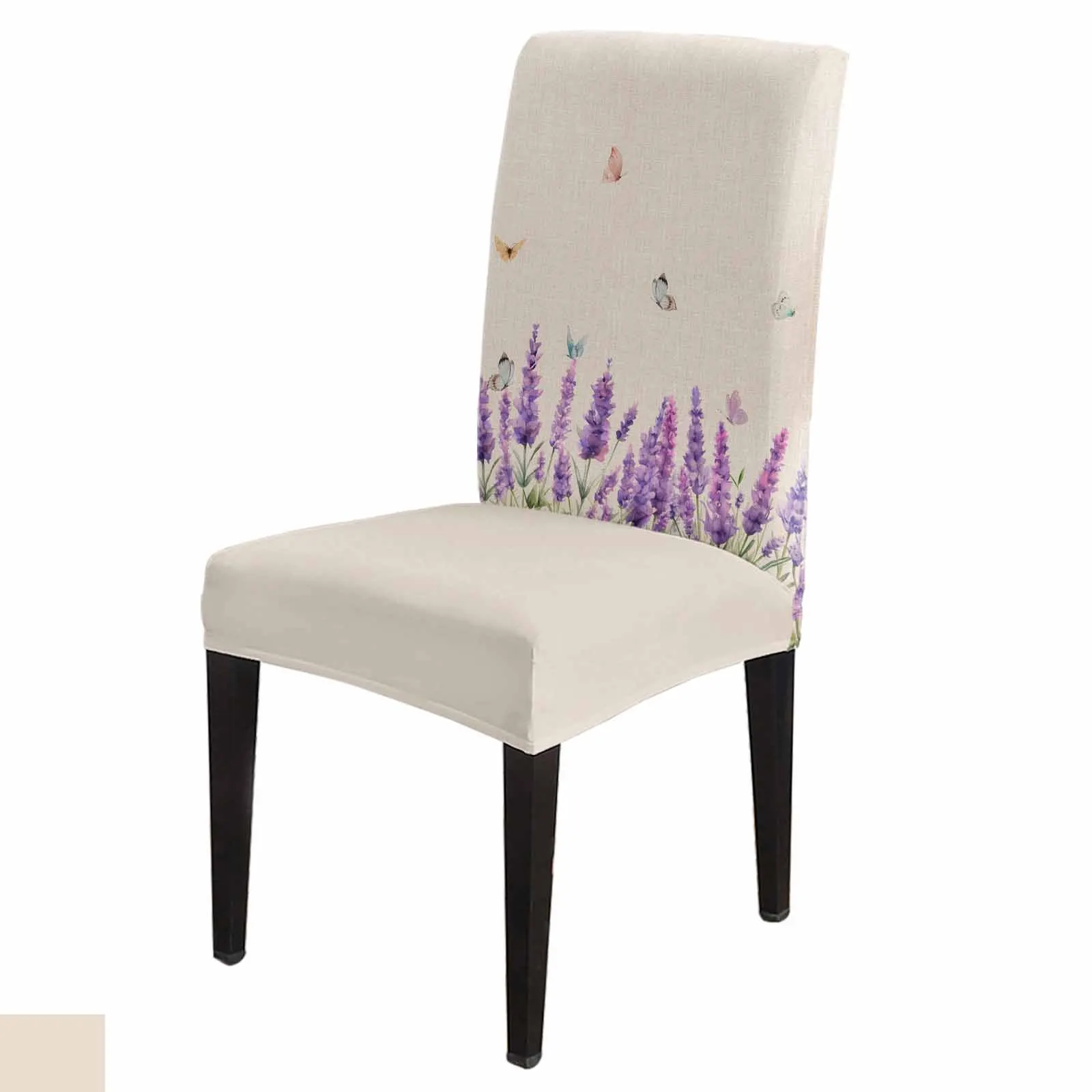 Spring Watercolor Lavender Butterfly Dining Chair Covers Spandex Stretch Seat Cover for Wedding Kitchen Banquet Party Seat Case