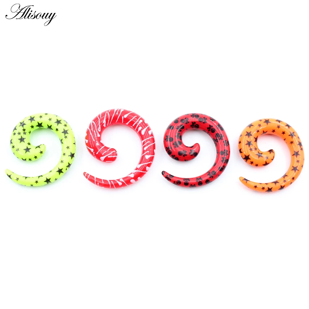 Alisouy 2PCS 1.6-14mm Star Skull Acrylic Spiral Ear Plug Stretching Expander Tunnels Tapers Fake Earrings Body Piercing Jewelry