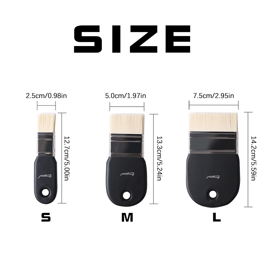 Nylon Square-Wash Paint Brushes 3 Sizes Watercolor Oil Painting Brush, Acrylic Wall Painting Brush For Students Art Tools