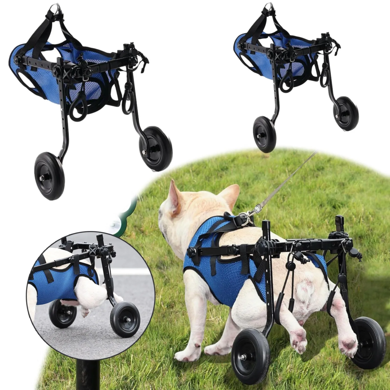 Adjustable Dog Wheelchair Small Dog Wheelchair for Back Legs Rehabilitation Walking Assistance Car Disabled Pet Dog Mobility Aid