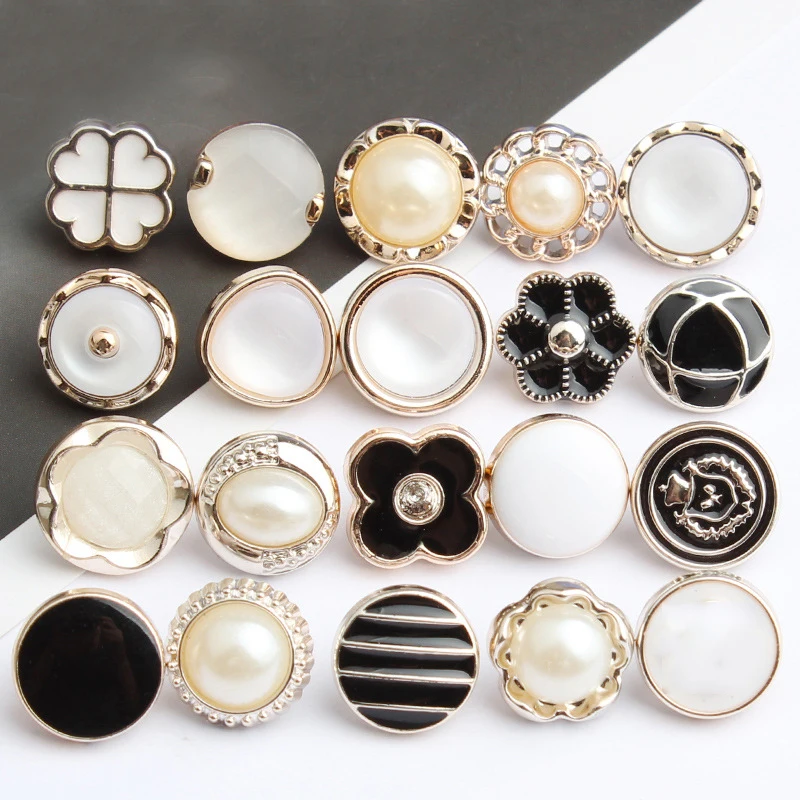 5/10pcs Round Pearl Buttons Rhinestones Hand-sewn Shirt Plastic Shank Buttons For Ladies Coat Dress Cufflink Decorative Buckles