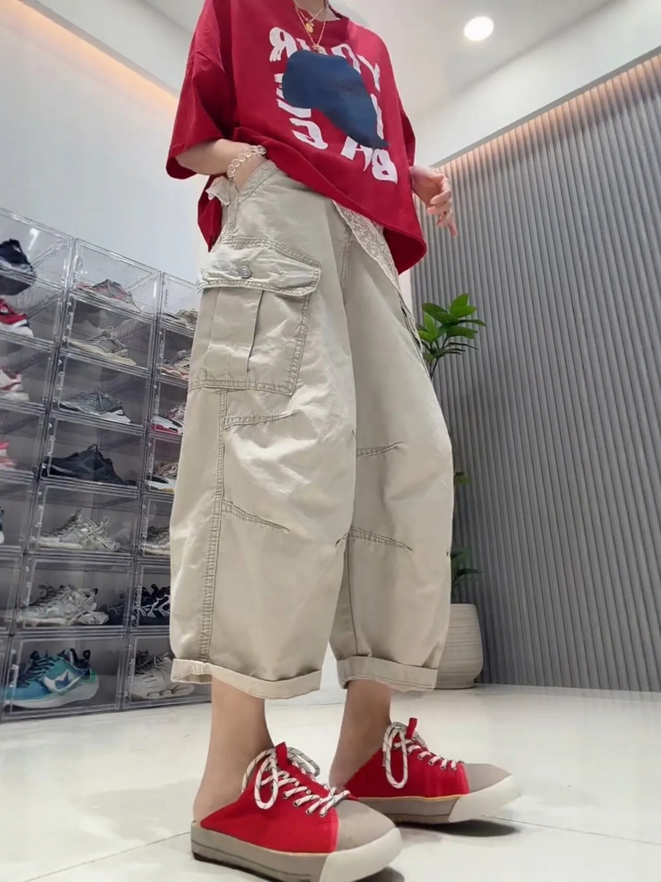 

High Waist Slimming Denim Work Trousers Women's plus Size Pear Shape Wide Leg Pants Casual Straight Cut Cotton Skinnier