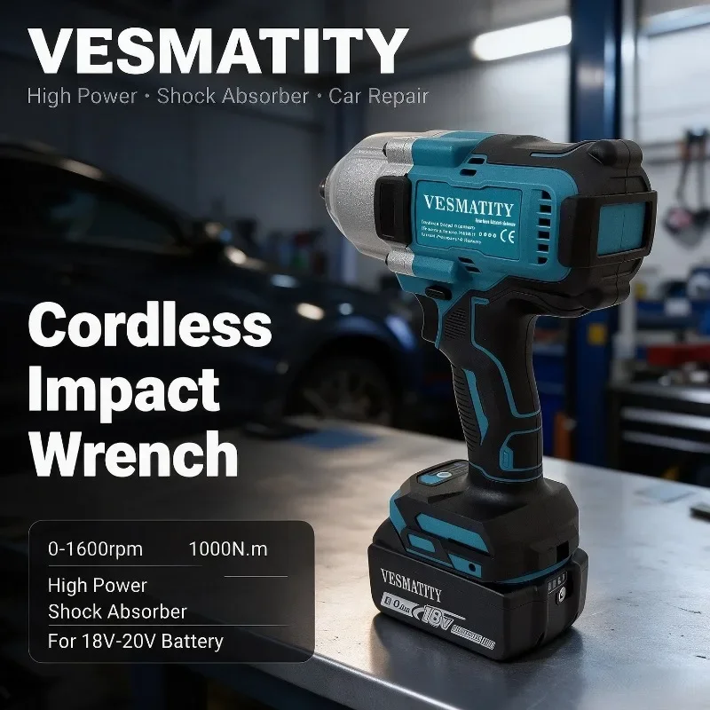 Cordless Impact Electric Wrench High Power Shock Absorber for Car Repair Metalworking For 18V-20V Battery