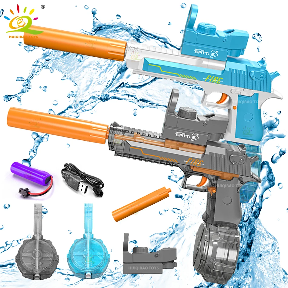 Desert Eagle Electric Auto Combat Light Linkage Water Gun Summer Outdoor Fantasy Fight Firing Shooting Toy for Children Boy Gift