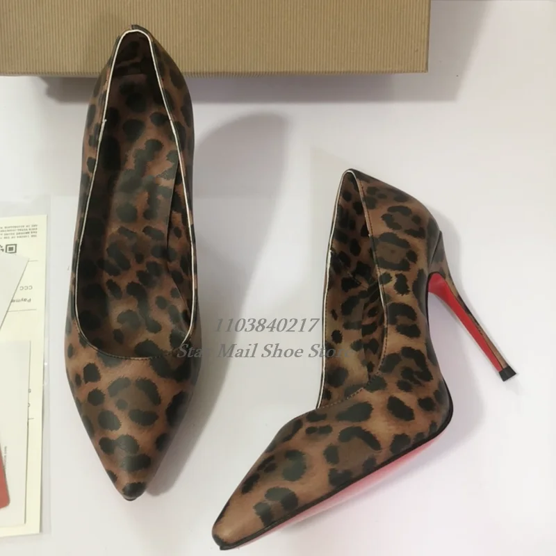 

Leopard Print Pointed Toe High Heels Slip On Stylish Stiletto Heels Patent Leather Matte Sexy High Heels Fashion Catwalk Shoes