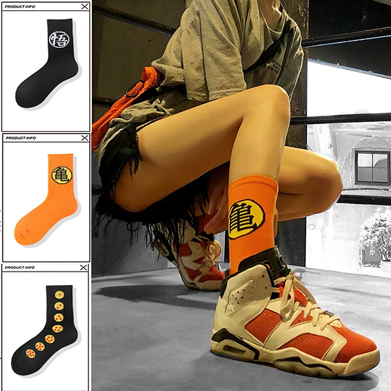 Japanese Anime Socks Kawaii Women Socks Harajuku Style Cartoon Goku Socks Mid Tube Cotton Skateboard Couple Sports Stockings