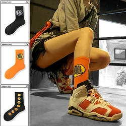 Calcetines de Anime japonés Kawaii para mujer, medias deportivas de algodón de tubo medio, estilo Harajuku, dibujos animados, Goku, monopatín, pareja