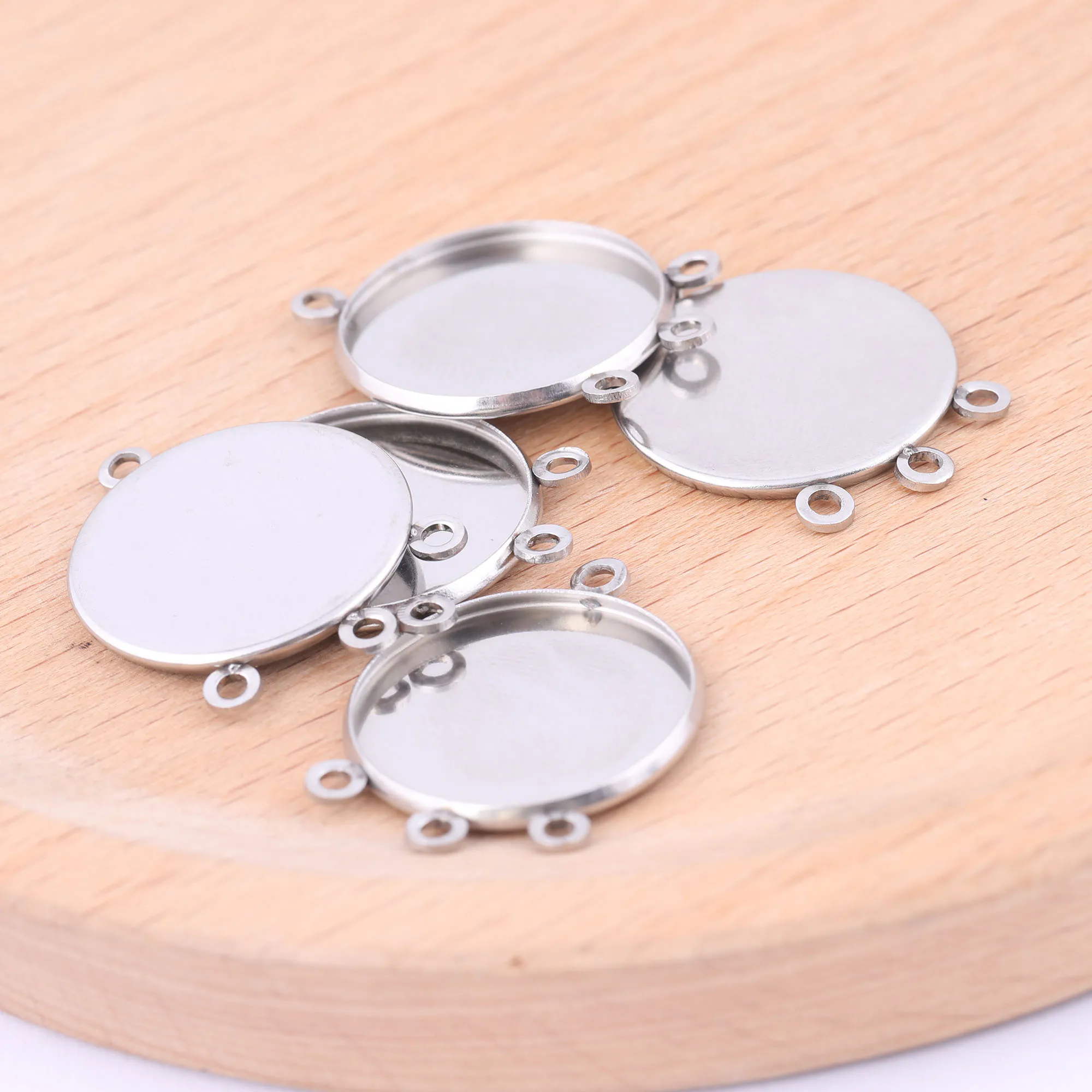 20pcs Stainless Steel Fit 20mm Cabochon Connector Base Setting Trays With Three Loop Diy Earring Charm Bezel Blanks