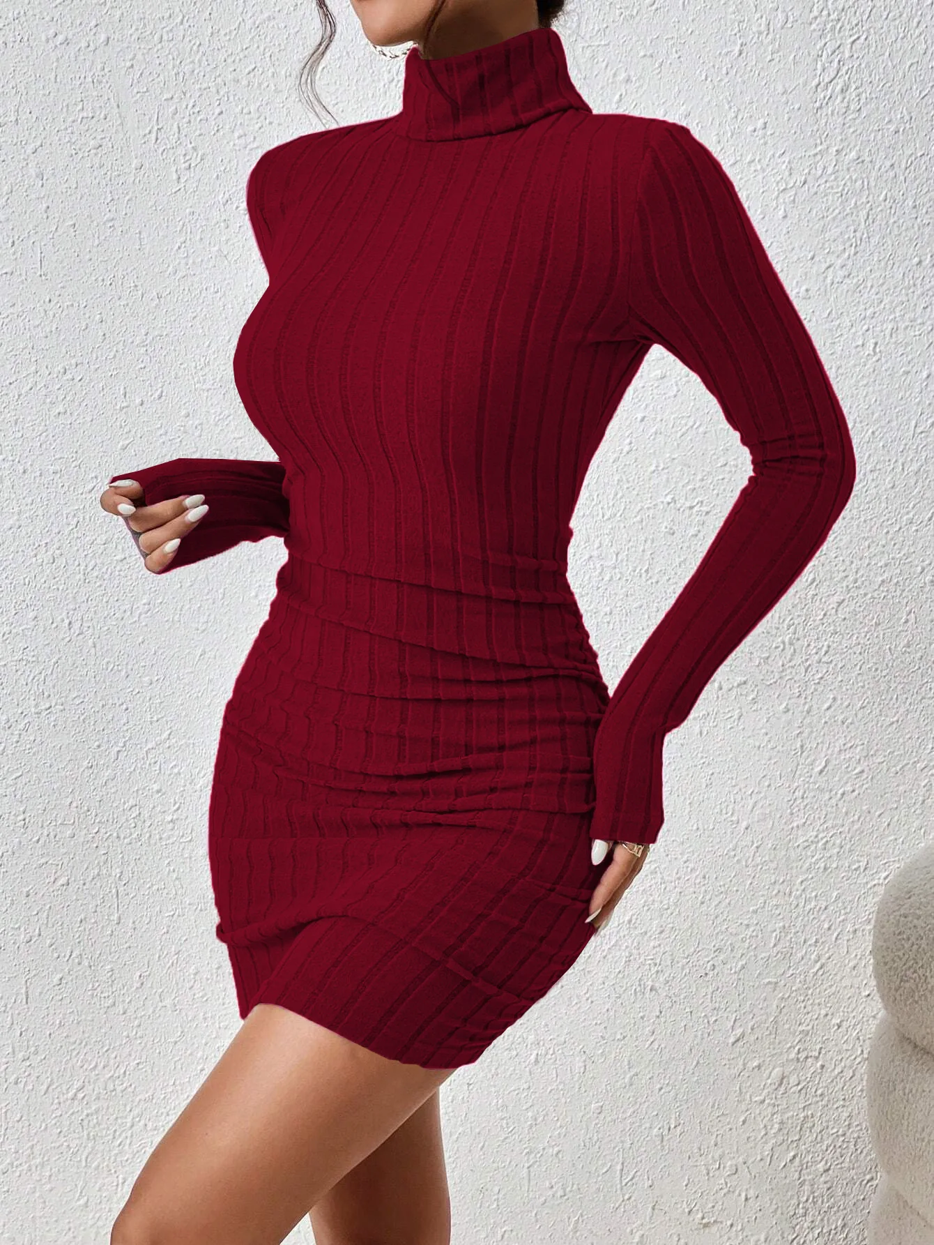 Novo sólido sexy vestidos femininos streetwear mangas compridas gola alta sexy bodycon bainha mini vestido clube elegante festa vestido de malha